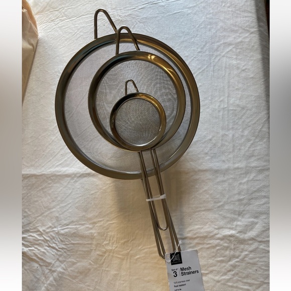3 Piece Kitchen Strainer Fine Mesh Stainless Steel Colander Sifter Long Handle - Picture 1 of 8